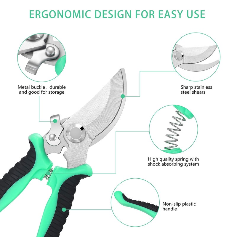 Topbooc 5â€‘Piece Garden Pruning Shears Set with Gloves & Storage Bag â€“ Stainless Steel Trimming Scissors for Flowers, Herbs & Small Branches â€“ Ergonomic Gardening Tools Kit (Multi-color) - Image 3