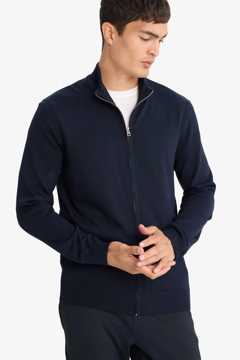 Standard Fit Turtleneck Zip-Up Knitwear Cardigan
