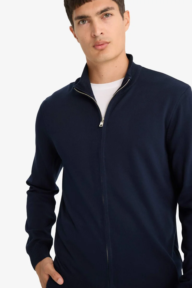 Defacto  Standard Fit Turtleneck Zip-Up Knitwear Cardigan for Men | Best Price UAE
