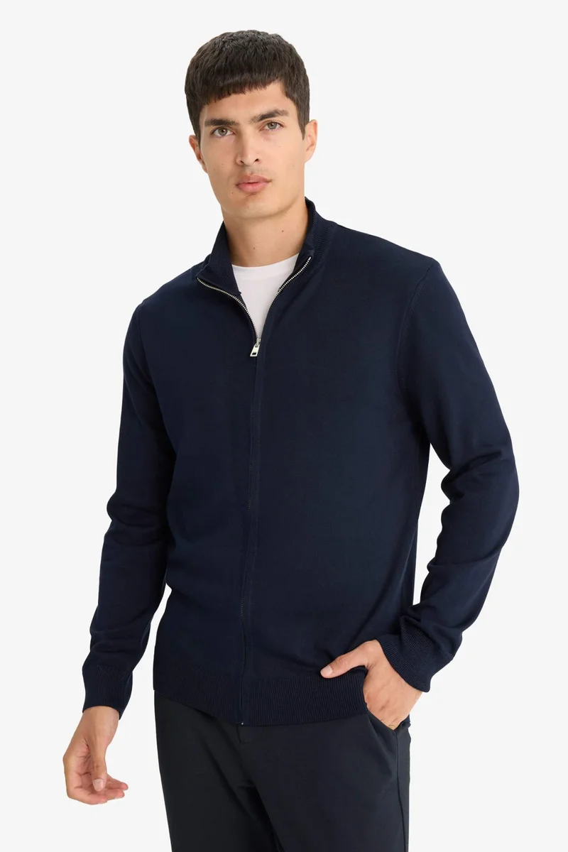 Defacto  Standard Fit Turtleneck Zip-Up Knitwear Cardigan for Men | Best Price UAE