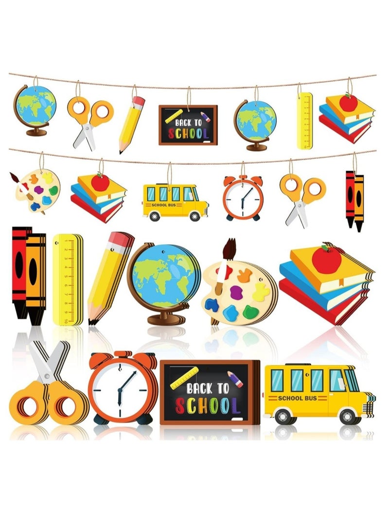 كوول تشيك 30 قطعة من زينة العودة إلى المدرسة الخشبية المعلقة، قطع ديكور معلقة لأول يوم دراسي، زينة خشبية لمستلزمات الحفلات - Image 1