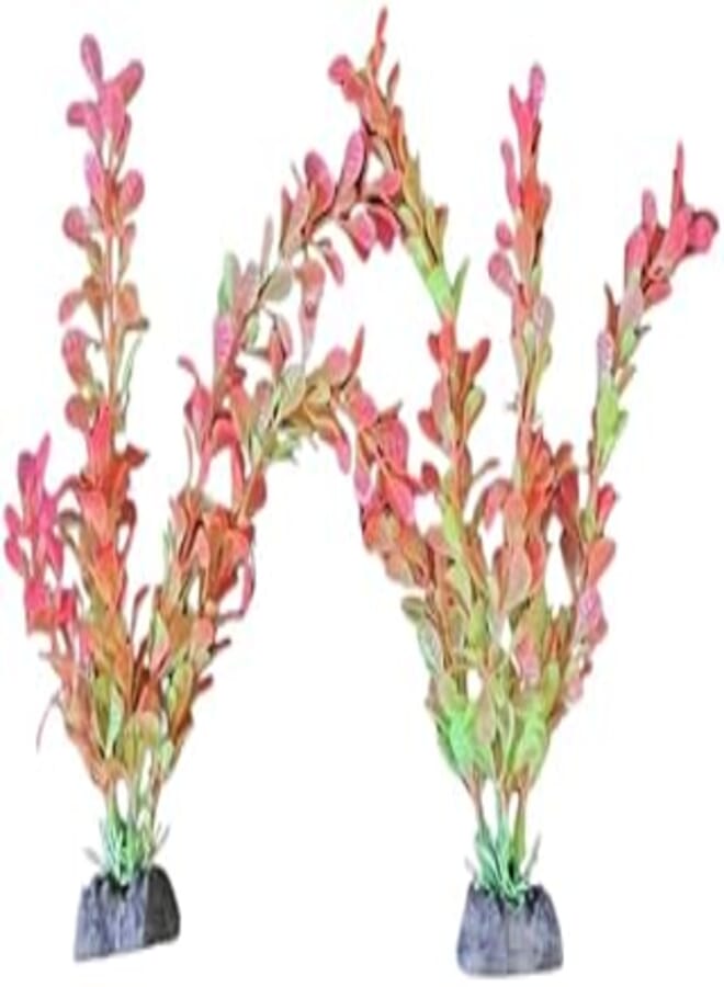 2PCS Artificial Aquarium Plants Plastic Fish Tank Plants Decorations Aquatic Plant Colorful Water Plant (Pink & Green, Large)