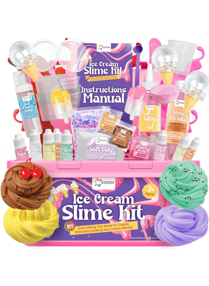 ESSEN Ice Cream Slime Kit for Kids DIY Slime Making Kit Make Your Own Slime Icecream Set Toys for Kids Girls Boys Birthday Gift Toy DIY Fluffy Butter Slime Kits Arts Crafts Set with 33 Accessories  - Image 1