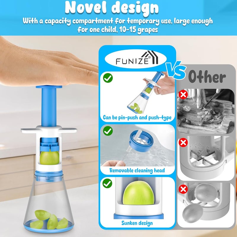 FUNIZE Grapes Cutter for Toddlers, Fruit & Veggie Cutter for Kids Grape Slicer Kitchen Tool, Perfect for Fruit Salads, Snacks, and Cake Decorations-Green Container-Blue Container - Image 2