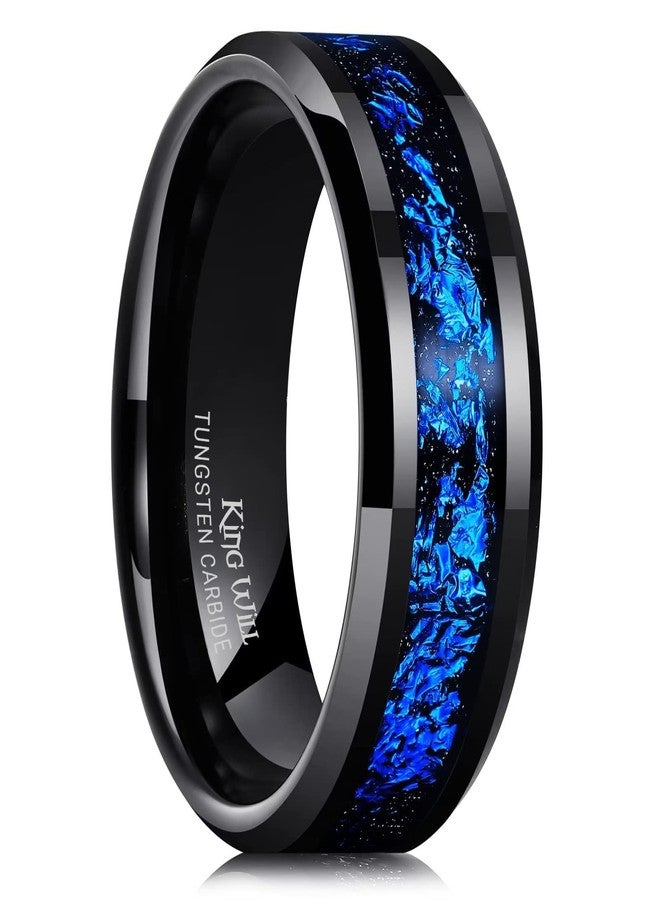 King Will Nature Mens 8mm Black/Silver Tungsten Carbide Wedding Ring with Black and Gold Foils Inlay Beveled Edge, 11, Tungsten Carbide, No Gemstone - Image 1