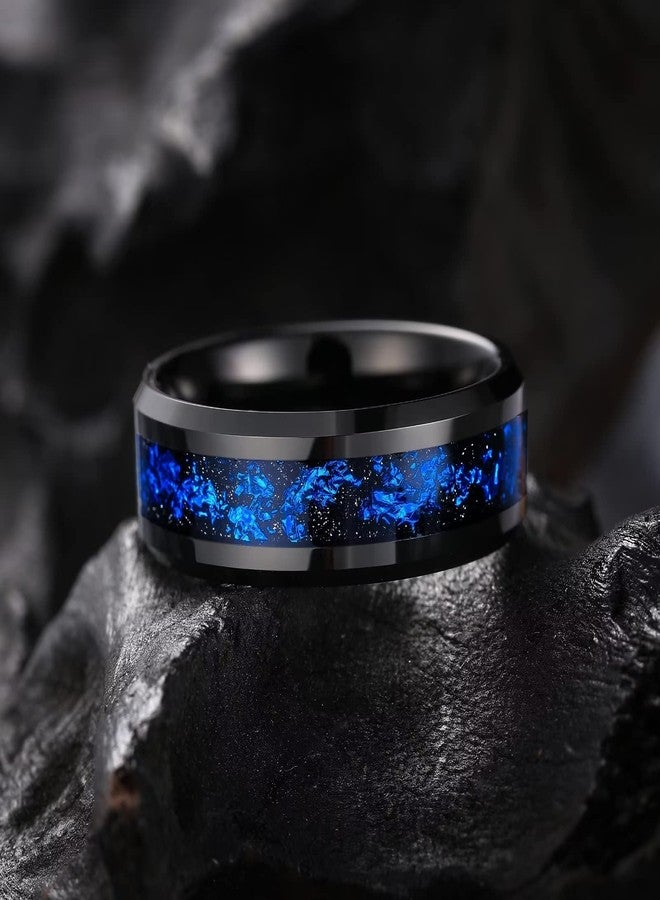 King Will Nature Mens 8mm Black/Silver Tungsten Carbide Wedding Ring with Black and Gold Foils Inlay Beveled Edge, 11, Tungsten Carbide, No Gemstone - Image 2