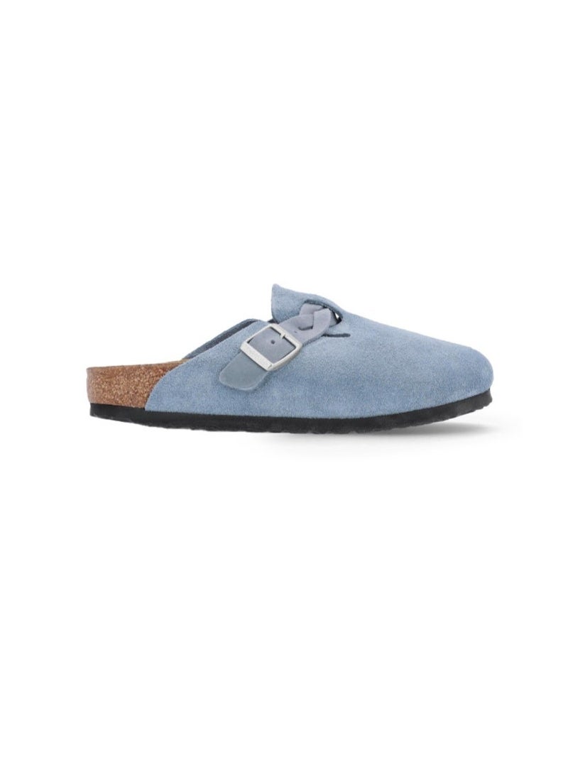 BIRKENSTOCK Boston Braided Suede Leather Clogs - Elemental Blue Comfort Slip-Ons - Image 1