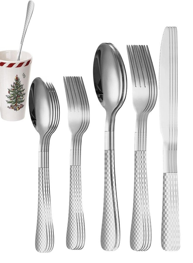 DLEST 20 Pieces Stainless Steel Table Spoons Forks and Knives Set, Cube Design Silver Premium Flatware Set for Home & Kitchen, Luxury Dinning Tableware Cutlery Set Gift for House Warming - Image 1
