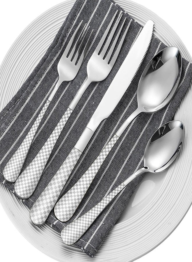 DLEST 20 Pieces Stainless Steel Table Spoons Forks and Knives Set, Cube Design Silver Premium Flatware Set for Home & Kitchen, Luxury Dinning Tableware Cutlery Set Gift for House Warming - Image 2
