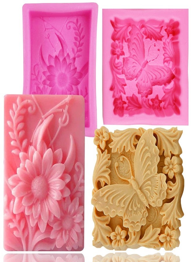AIDOIT Silicone Soap Molds, AIDOIT 2 Pack Butterfly Flower Soap Molds 3D Floral Silicone Molds for Handmade Soaps DIY Candles Chocolates Biscuits Cakes Muffins Art Crafts - Image 1