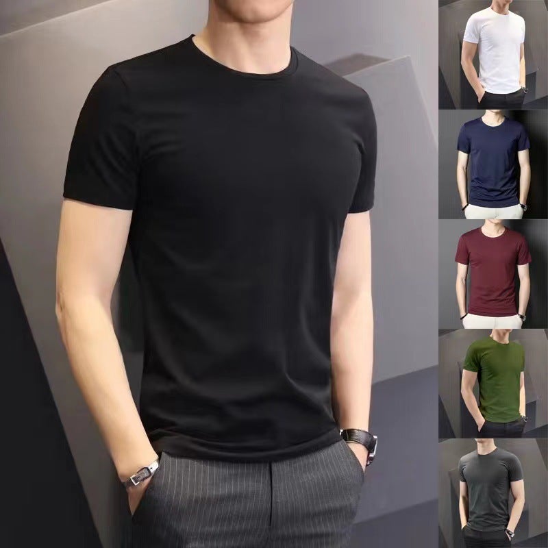 Factory Summer Thin Slim Short Sleeve T-Shirt Men'S Round Neck Solid Color Bottoming Shirt Breathable Quick-Drying Clothes - Image 2