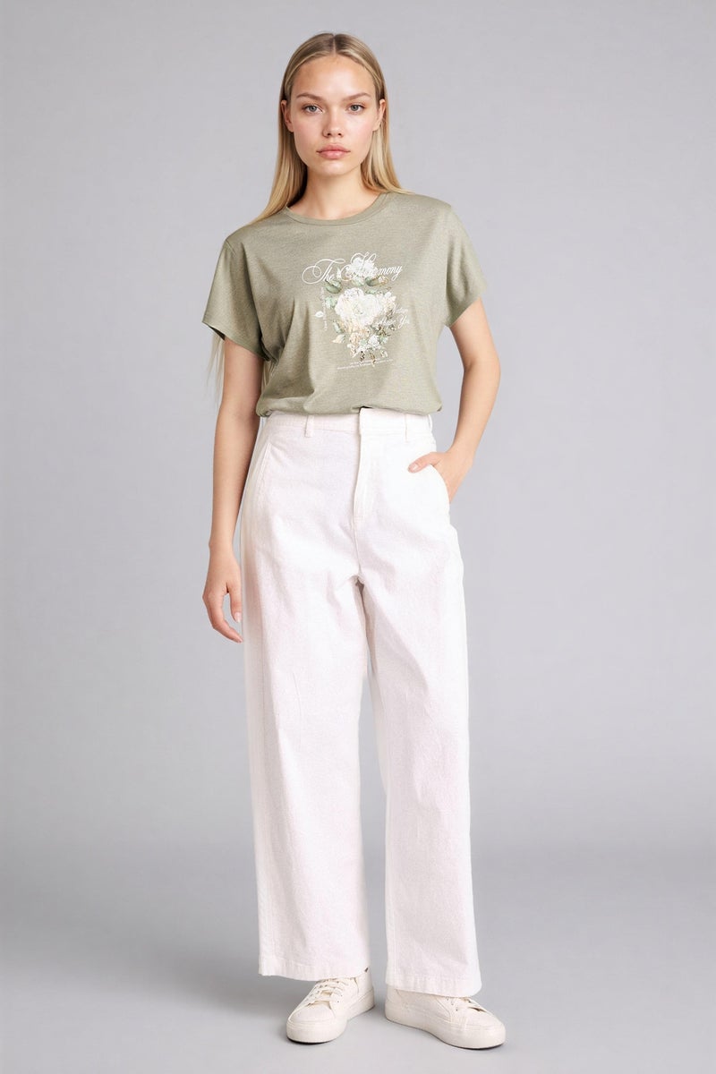 DeFacto Green Woman Crew Neck Floral Short Sleeve T-Shirt Casual - Image 2