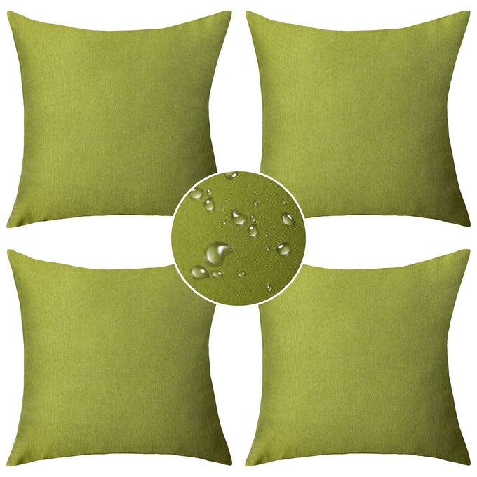SUMMER OUTDOOR PILLOW COVERS 18X18 SET OF 4 GREEN WATERPROOF PILLOW CASE SQUARE DECORATIVE THROW PILLOW COVERS FOR PATIO FURNITURE COUCH 18 X 18 INCH GRASS GREEN