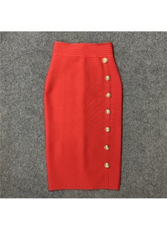 2022 Autumn New High-Waisted Slimming Single-Row Button Design Mid-Length Dress Tummy Control Shapewear Underneath Red