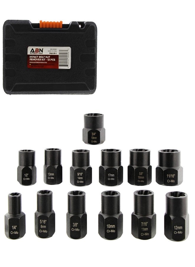 ABN Impact Bolt Remover Nut Extractor Socket Set - 14pc Hex Stripped Screw Removers Sockets for Damaged Frozen Rusted Round-Off Fasteners - Image 1