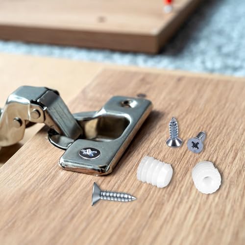 Zyghjort 100 Pack Plastic Hinge Dowel Inserts with Screws, Plastic Dowel 8mm White Dowels Cabinet Door Hinge Dowels for Cabinet Door Drawer Bedside Table Repair Installation Replacement Bathroom Kitchen - Image 2