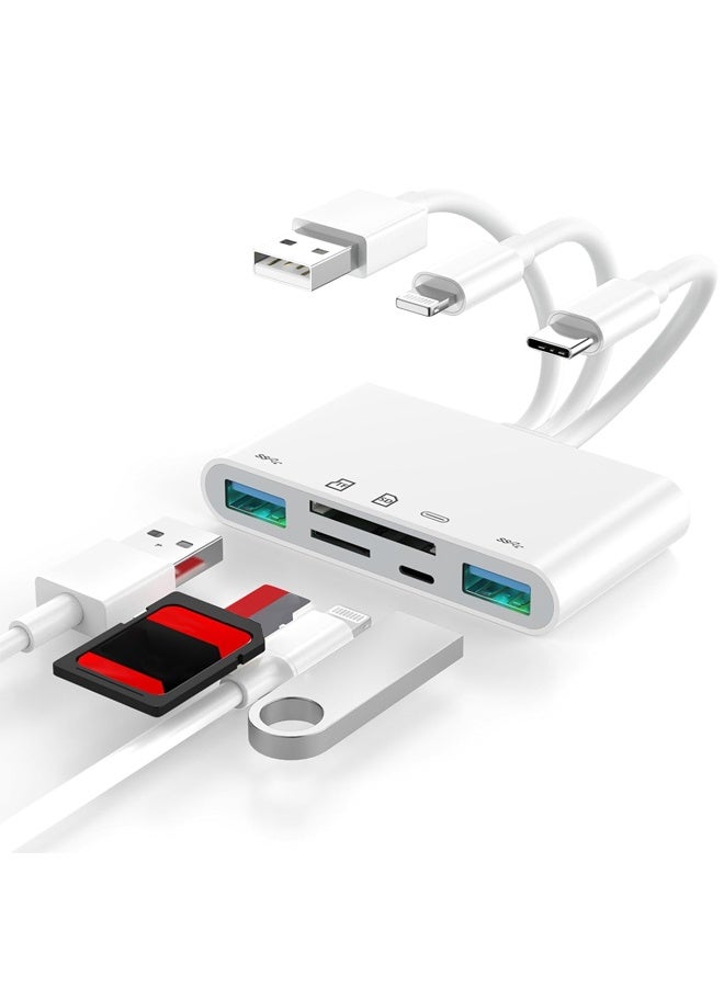 SD Card Reader for iPhone,Memory Card Reader USB OTG Adapter & SD Card Reader for iPhone/iPad,USB C and USB A Devices with Micro SD & Card Slots,Supports Micro SD/SDHC/SDXC