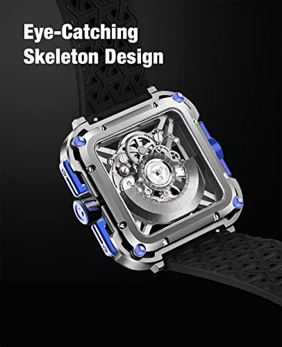 CIGA Design Mechanical Automatic Watch X Series SUV Inspired AntiShock Design Sapphire Crystal Analog Skeleton Watches with Silicone and Nylon Strap for Men and Women Titanium Blue - Image 3