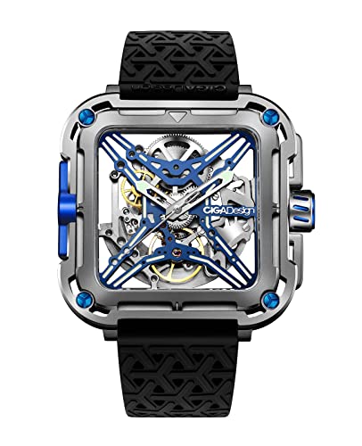 CIGA Design Mechanical Automatic Watch X Series SUV Inspired AntiShock Design Sapphire Crystal Analog Skeleton Watches with Silicone and Nylon Strap for Men and Women Titanium Blue - Image 1
