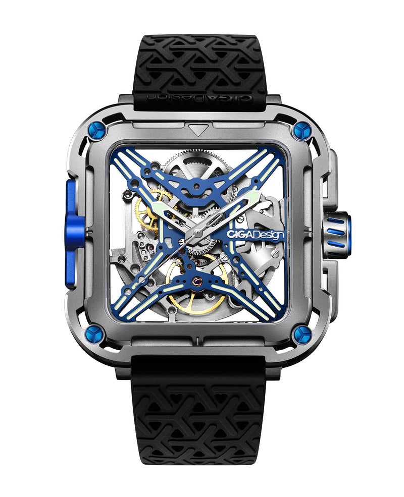 CIGA Design Mechanical Automatic Watch X Series SUV Inspired AntiShock Design Sapphire Crystal Analog Skeleton Watches with Silicone and Nylon Strap for Men and Women Titanium Blue - Image 2