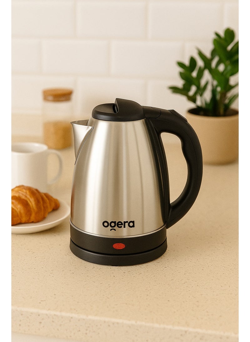 أوجيرا غلاية كهربائية Ogera طراز OG1509EK | غلاية من الفولاذ المقاوم للصدأ بسعة كبيرة 1.8 لتر | قوة 1500 واط لغلي سريع | إيقاف تلقائي وحماية من الغليان الجاف | غطاء مزود بقفل أمان | قاعدة دوارة 360° | مقبض مريح | ضمان لمدة سنتين - Image 2