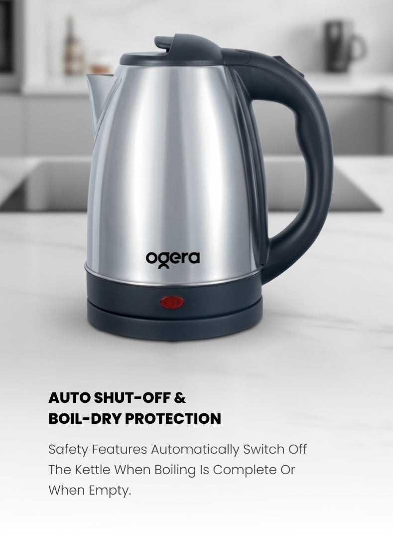 أوجيرا غلاية كهربائية Ogera طراز OG1509EK | غلاية من الفولاذ المقاوم للصدأ بسعة كبيرة 1.8 لتر | قوة 1500 واط لغلي سريع | إيقاف تلقائي وحماية من الغليان الجاف | غطاء مزود بقفل أمان | قاعدة دوارة 360° | مقبض مريح | ضمان لمدة سنتين - Image 5