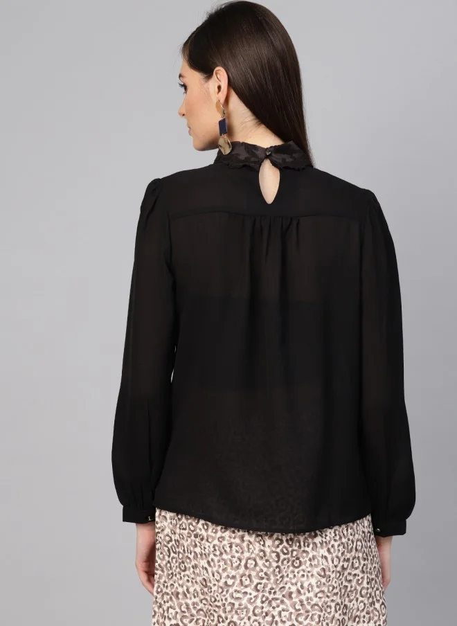SASSAFRAS  Black Solid Semi-Sheer Top for Women for Women | Best Price UAE