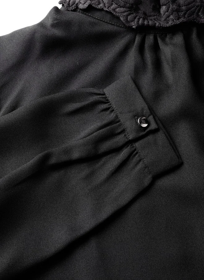 ساسافراس Black Solid Semi-Sheer Top for Women