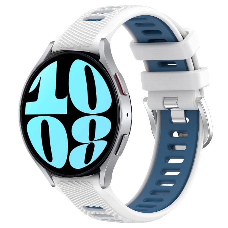 erorex For Samsung Galaxy Watch 6 44Mm 20Mm Sports Two-Color Steel Buckle Silicone Watch Band(White+Blue) - Image 1