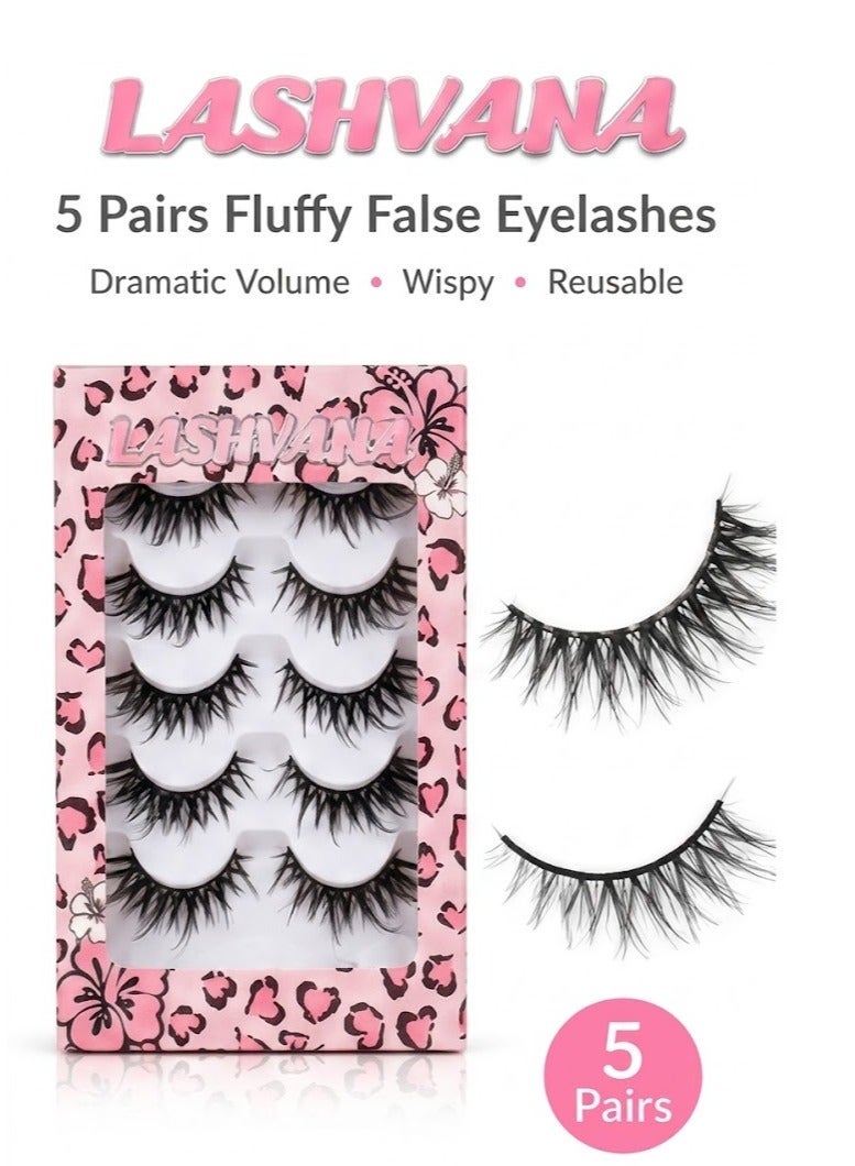 lashvana 5 Pairs False Eyelashes Pack Fluffy 3D Eyelashes, Dramatic Volume Long Wispy Faux Mink Fake Lashes For Party Cosmetic Makeup, Reusable Fake Lashes,Glue Required. - Image 2