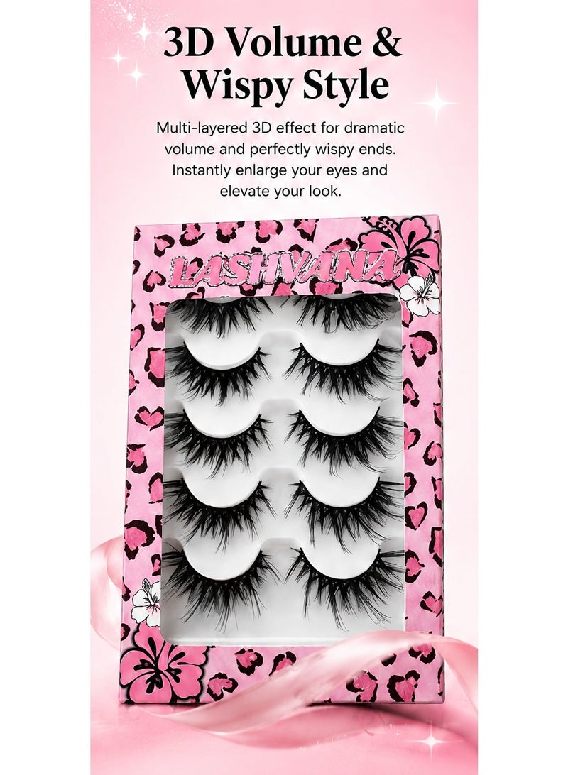lashvana 5 Pairs False Eyelashes Pack Fluffy 3D Eyelashes, Dramatic Volume Long Wispy Faux Mink Fake Lashes For Party Cosmetic Makeup, Reusable Fake Lashes,Glue Required. - Image 4