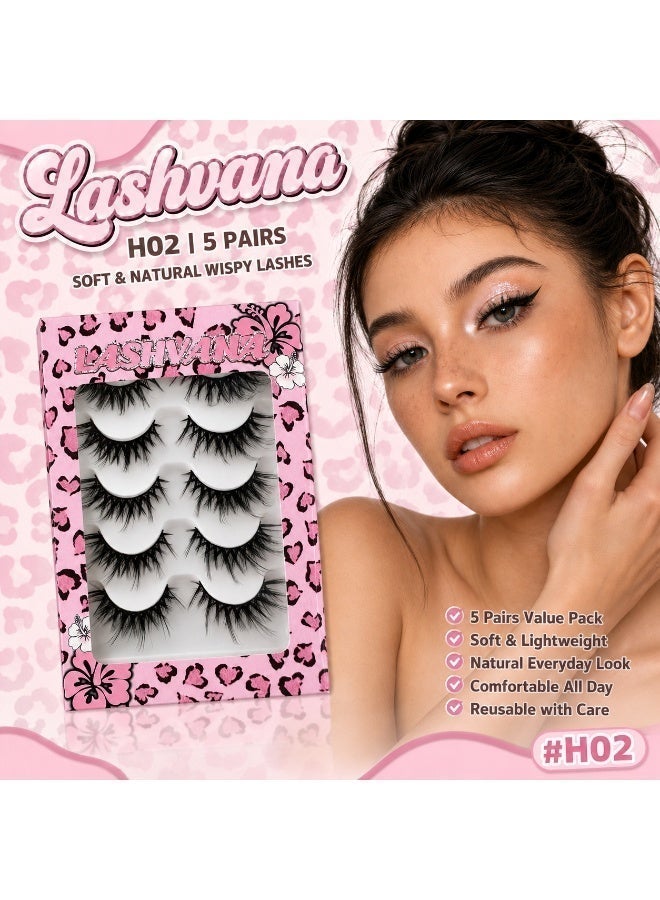 lashvana 5 Pairs False Eyelashes Pack Fluffy 3D Eyelashes, Dramatic Volume Long Wispy Faux Mink Fake Lashes For Party Cosmetic Makeup, Reusable Fake Lashes,Glue Required. - Image 1