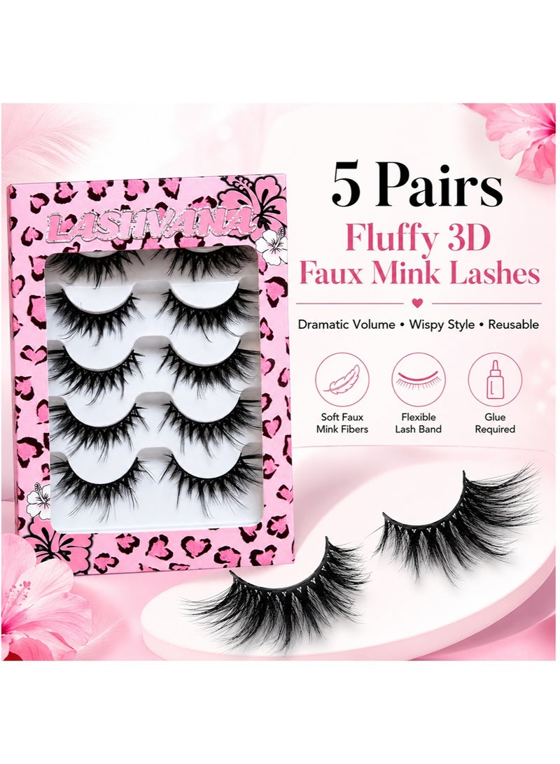 lashvana 5 Pairs False Eyelashes Pack Fluffy 3D Eyelashes, Dramatic Volume Long Wispy Faux Mink Fake Lashes For Party Cosmetic Makeup, Reusable Fake Lashes,Glue Required. - Image 3