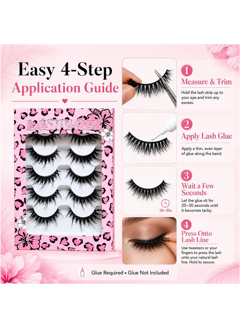 lashvana 5 Pairs False Eyelashes Pack Fluffy 3D Eyelashes, Dramatic Volume Long Wispy Faux Mink Fake Lashes For Party Cosmetic Makeup, Reusable Fake Lashes,Glue Required. - Image 4