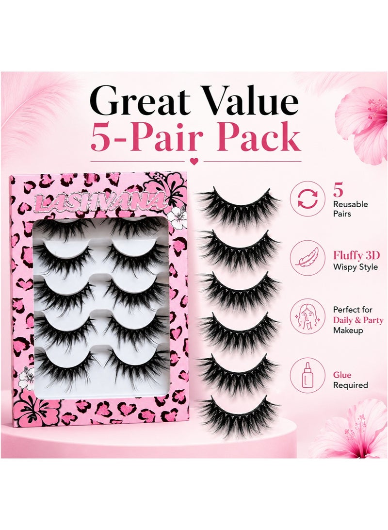 lashvana 5 Pairs False Eyelashes Pack Fluffy 3D Eyelashes, Dramatic Volume Long Wispy Faux Mink Fake Lashes For Party Cosmetic Makeup, Reusable Fake Lashes,Glue Required. - Image 5