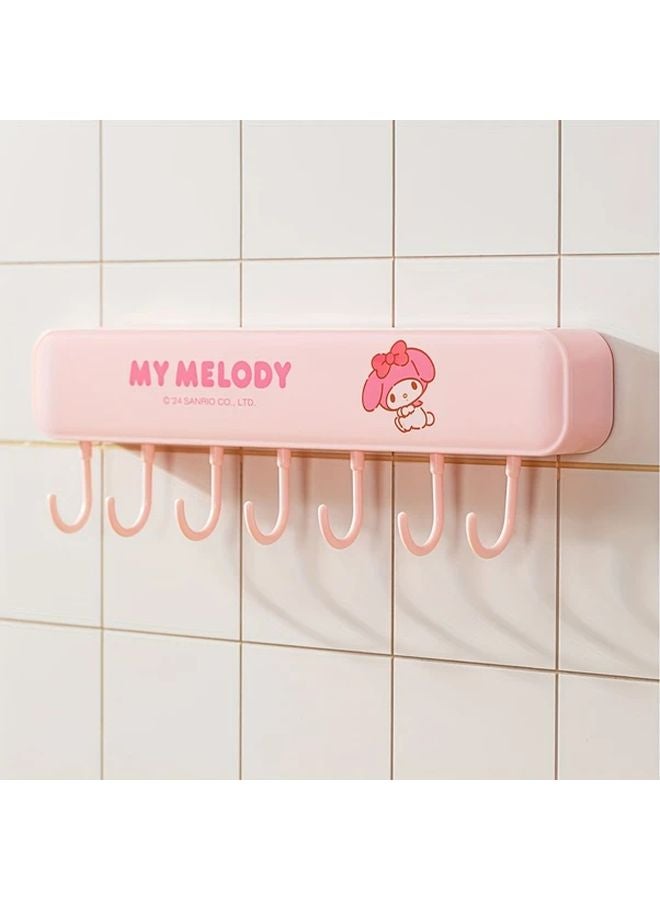 My Melody Pink Wall Hook Rack 6 Hooks Adhesive Mount Space Saving Organizer - Image 1