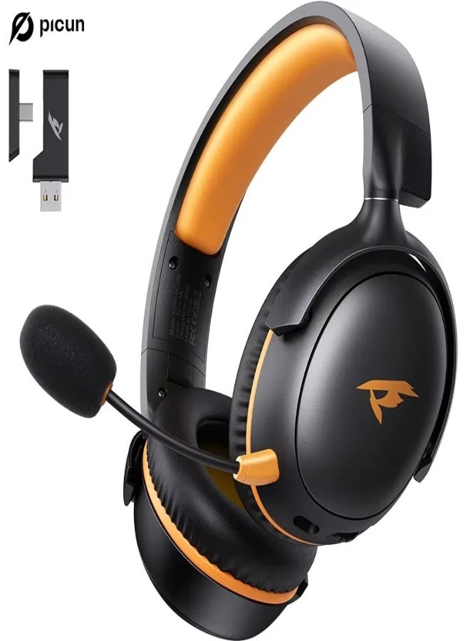 Picun UG-09 Wireless Gaming Headphones with Mic – Bluetooth 5.4 & 2.4GHz, 65H Battery, 53mm 3D Stereo Sound, ENC Noise Canceling, for PS5/PS4/PC/Mobile - Black & Orange - Image 1