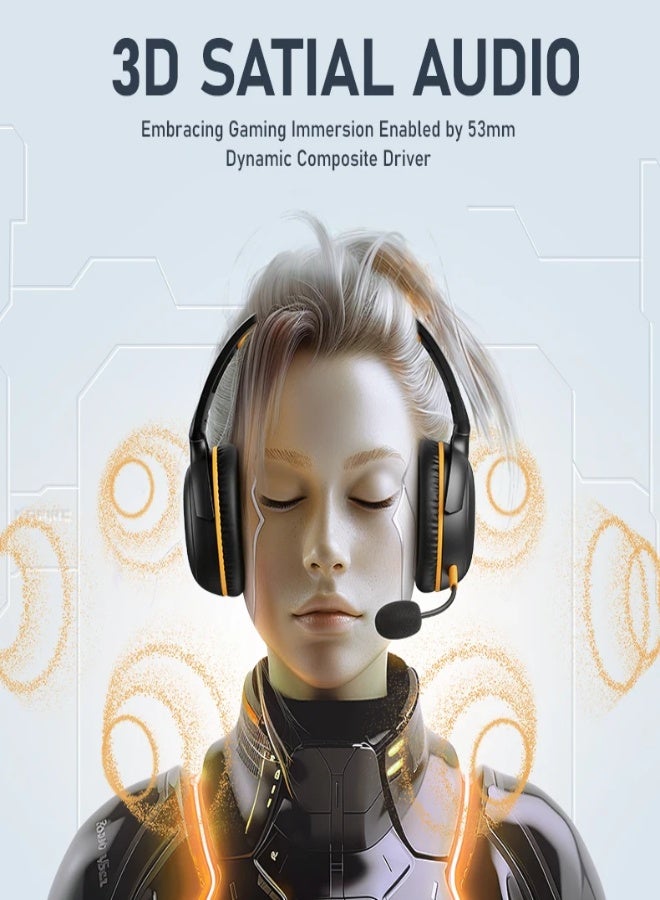 Picun UG-09 Wireless Gaming Headphones with Mic – Bluetooth 5.4 & 2.4GHz, 65H Battery, 53mm 3D Stereo Sound, ENC Noise Canceling, for PS5/PS4/PC/Mobile - Black & Orange - Image 5