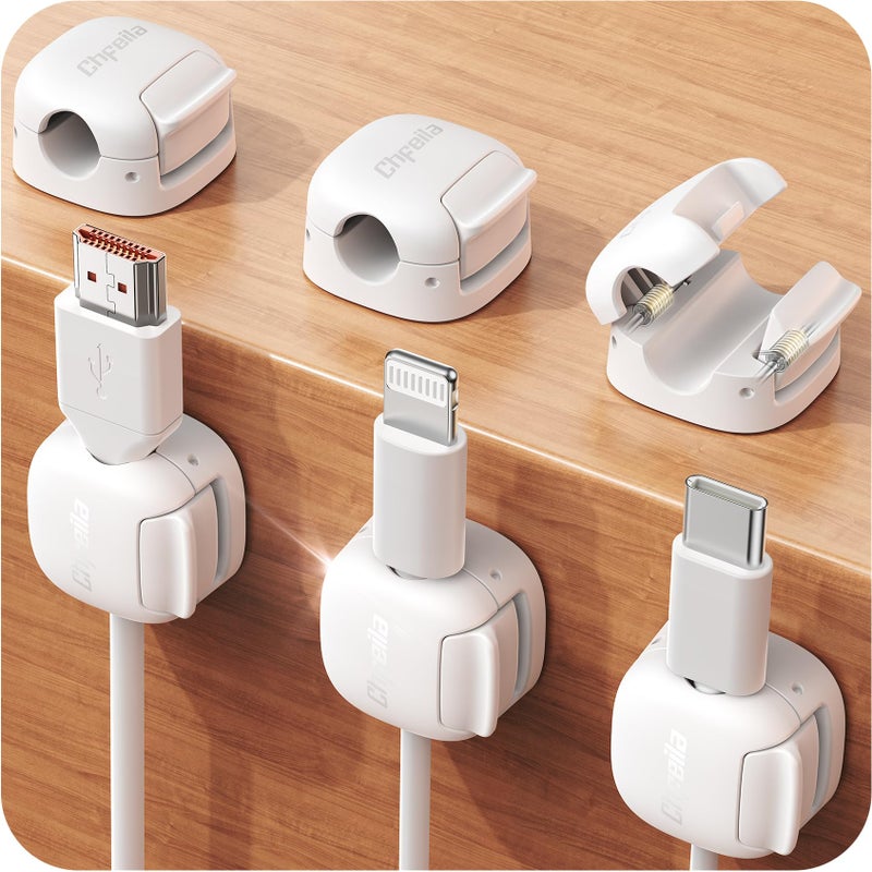 Chfeila 6Pack Cord Organizer, Chfeila Compact Dual Spring & Clasp Lock Cable Management Clips, Adhesive Phone Charger Keeper, Wire Holder for Nightstand/Wall/Car, Home Office Desk Accessories Decor Essentials - Image 1
