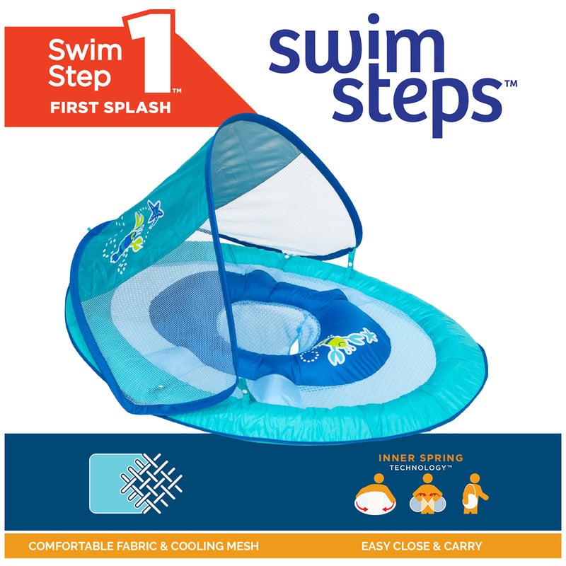 SwimWays Baby Spring Float with Adjustable Canopy and UPF Sun Protection, Blue Lobster - Image 2