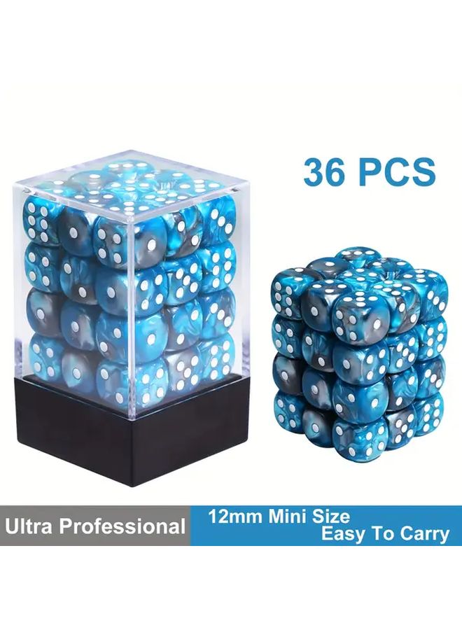 مجموعة النرد الأزرق الرمادي الدوامي 36 قطعة، نرد D6 قياسي 12 ملم لألعاب الطاولة وتعلم الرياضيات - Image 1