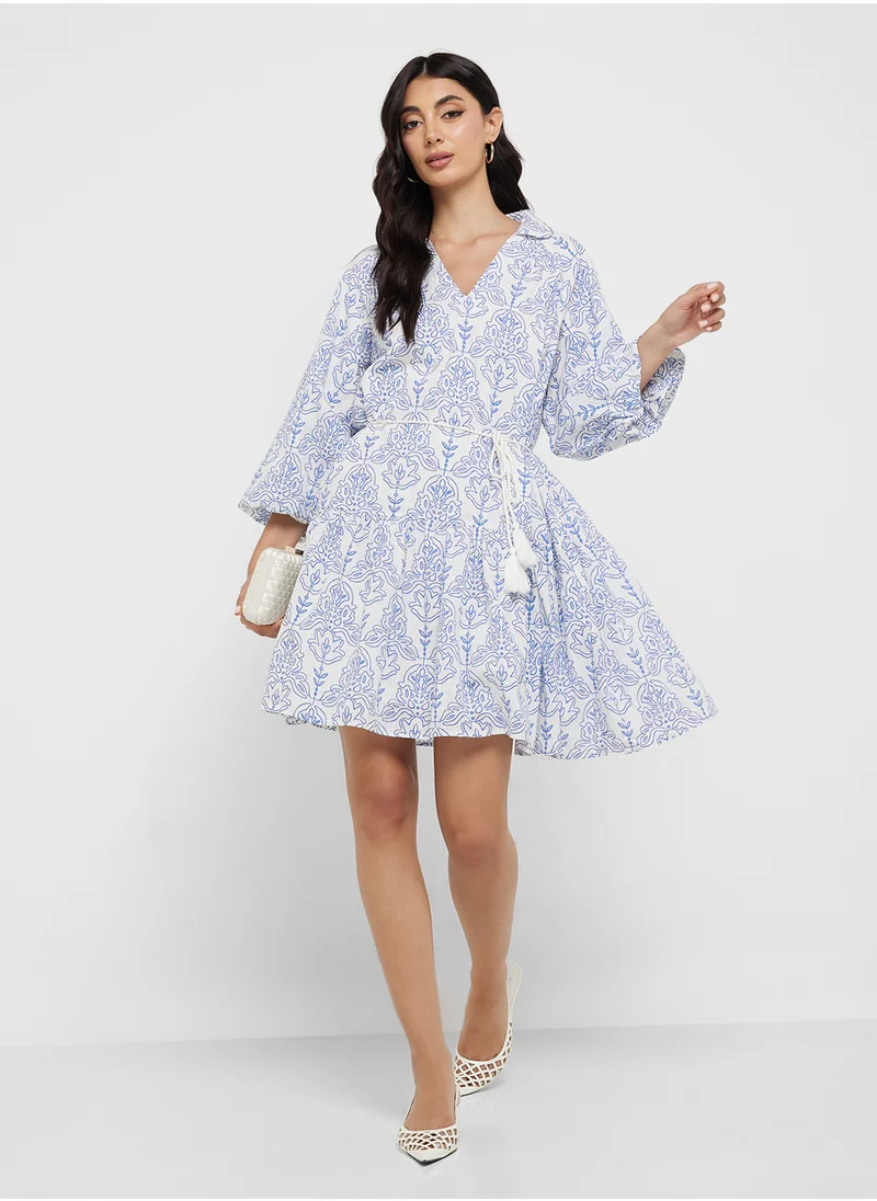 ياس Printed Balloon Sleeve Dress