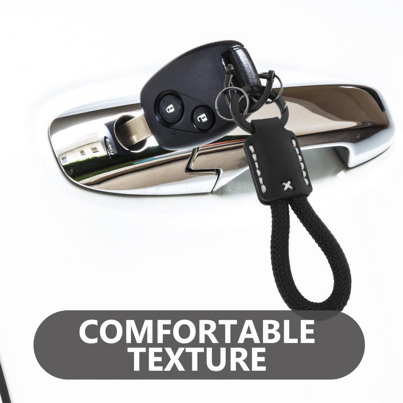 Braided Leather Keychain with Black Woven Strap Key Fob for Men Car Key Holder Accessory - Image 4