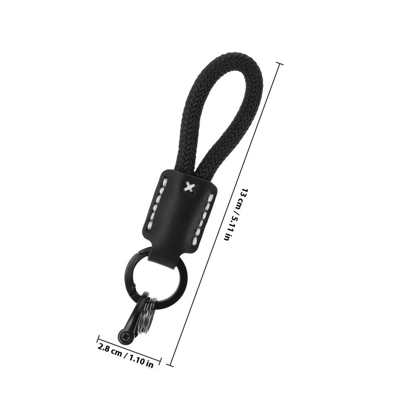 Braided Leather Keychain with Black Woven Strap Key Fob for Men Car Key Holder Accessory - Image 3