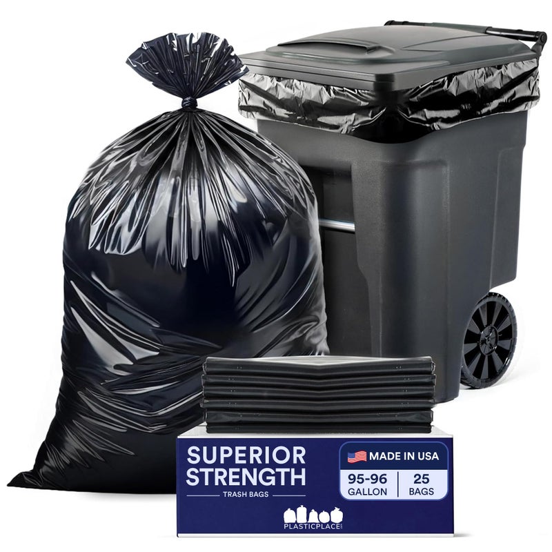 Plasticplace 9596 gallon Garbage Can Liners 3 Mil Black Heavy Duty Trash Bags 61 x 68 25 Count Pack of 1 - Image 3