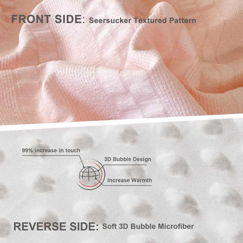 tohrisa Boho Comforter Set Full Size Striped Pleats Bohemian Seersucker Bedding Set All Season Soft Cozy 3 Pieces Quilt with 2 Pillowcases(80"X90" Blush Pink) - Image 3