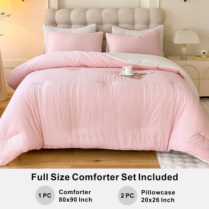 tohrisa Boho Comforter Set Full Size Striped Pleats Bohemian Seersucker Bedding Set All Season Soft Cozy 3 Pieces Quilt with 2 Pillowcases(80"X90" Blush Pink) - Image 5