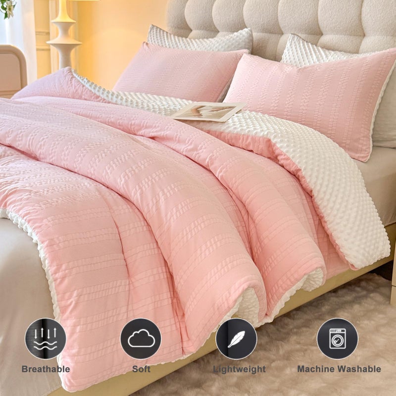 tohrisa Boho Comforter Set Full Size Striped Pleats Bohemian Seersucker Bedding Set All Season Soft Cozy 3 Pieces Quilt with 2 Pillowcases(80"X90" Blush Pink) - Image 4