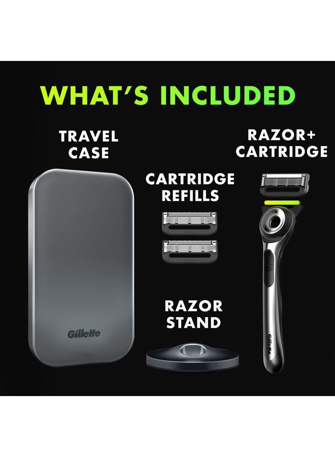 Gillette مجموعة الحلاقة مع بار التقشير من جيليت، ماكينة حلاقة للرجال وحقيبة سفر، مجموعة حلاقة للرجال، تخزين أثناء التنقل، تشمل حقيبة سفر، 1 مقبض، 3 شفرات حلاقة إضافية، وقاعدة مغناطيسية فاخرة - Image 3