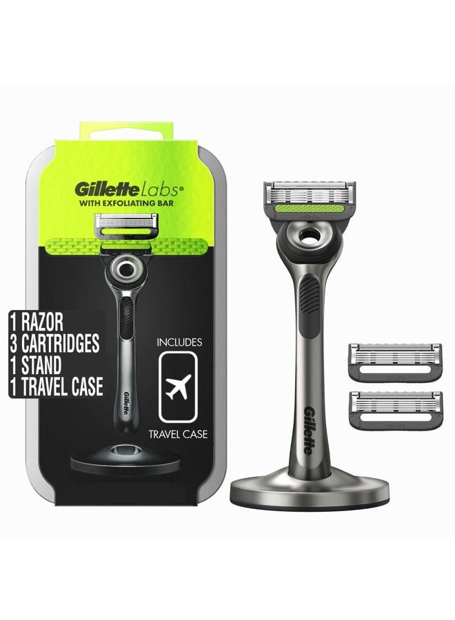 Gillette مجموعة الحلاقة مع بار التقشير من جيليت، ماكينة حلاقة للرجال وحقيبة سفر، مجموعة حلاقة للرجال، تخزين أثناء التنقل، تشمل حقيبة سفر، 1 مقبض، 3 شفرات حلاقة إضافية، وقاعدة مغناطيسية فاخرة - Image 1